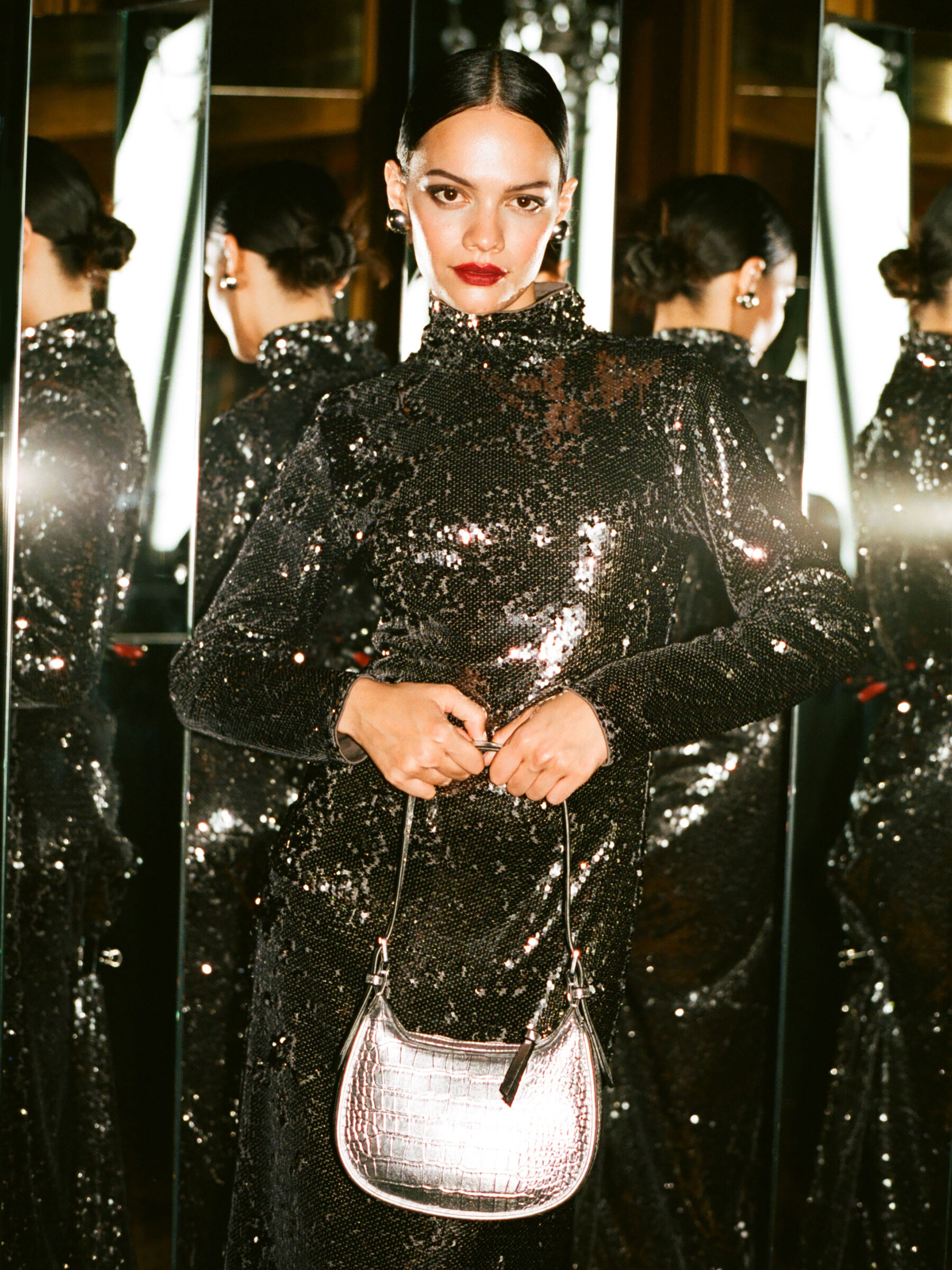 Midi dress with sequins Silver Sisley