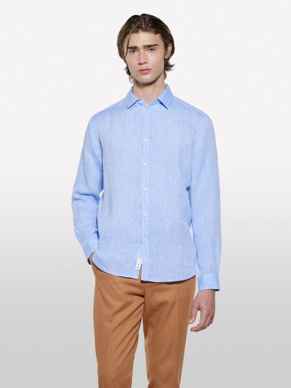 Light blue 100% linen shirt - men's regular fit shirts | Sisley