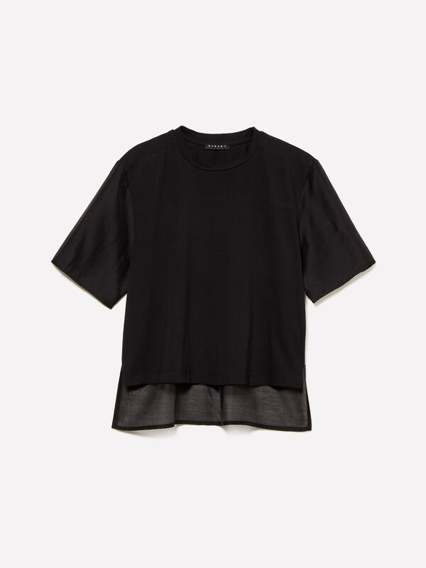 Black t-shirt with sheer features - women's short sleeve t-shirts | Sisley