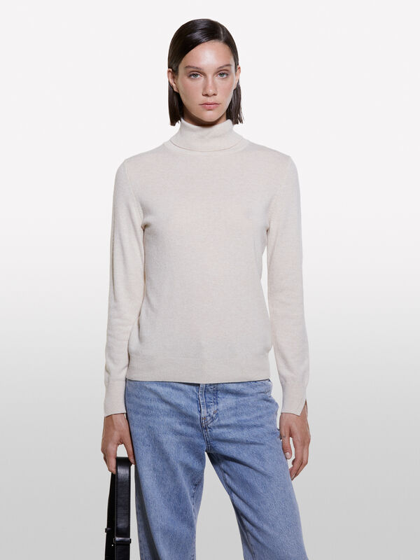 Beige regular fit turtleneck sweater - women's high neck sweaters | Sisley