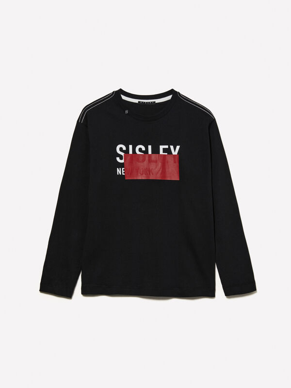 Black t-shirt with embossed print - boys' long sleeve t-shirts | Sisley Young