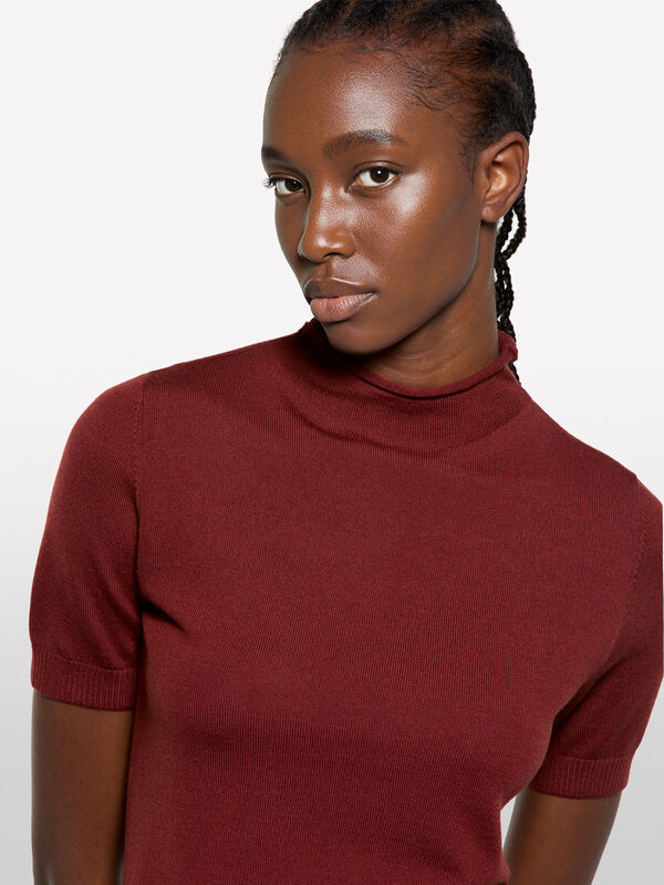 Brick red sweater with half sleeves - women's high neck sweaters | Sisley