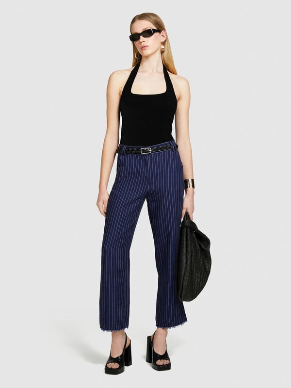 Pinstripe trousers in 100% linen - women's regular fit trousers | Sisley