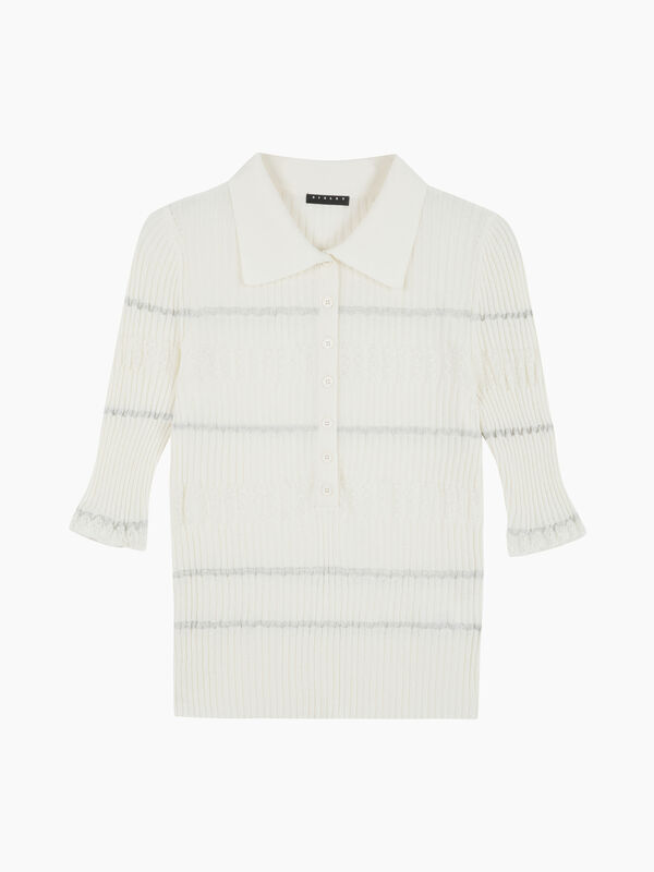 White ribbed knit polo sweater - sisley k v-neck sweaters | Sisley K