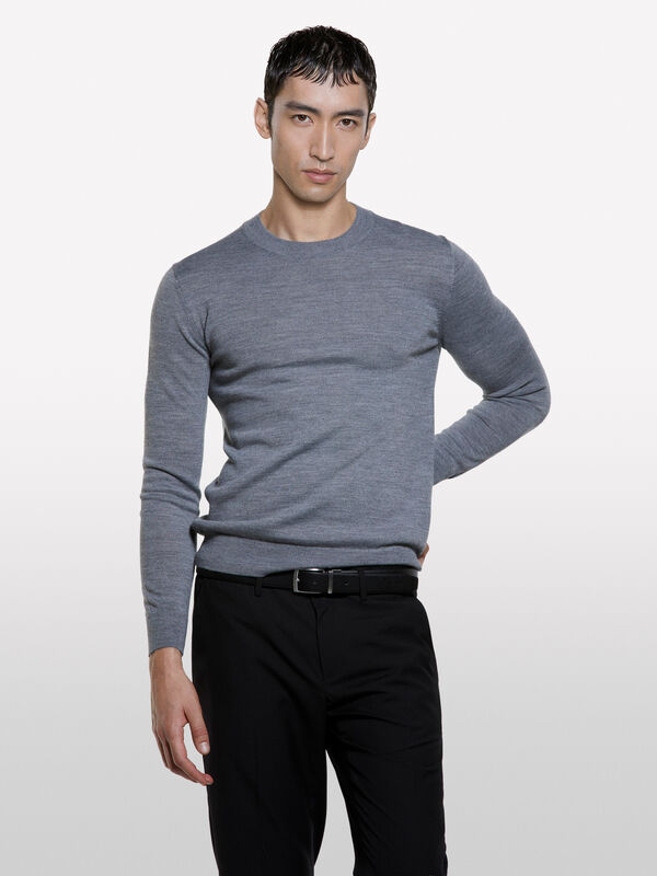 Dark gray marl sweater in wool blend - men's crew neck sweaters | Sisley