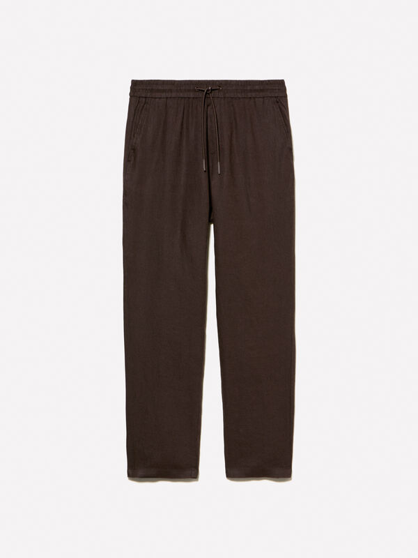 Dark brown 100% linen joggers - men's joggers | Sisley