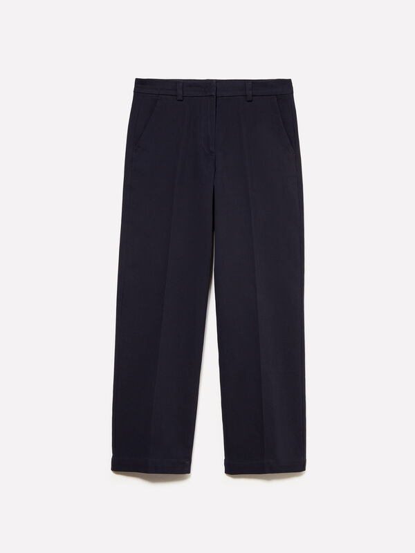 Dark blue high-waisted trousers - women's regular fit trousers | Sisley
