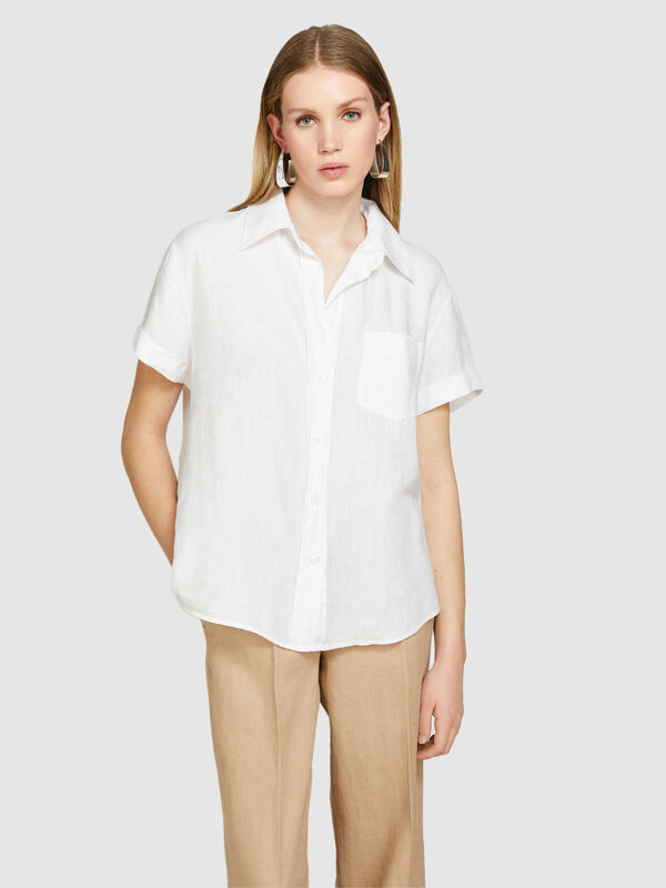 Short sleeve 100% linen shirt - women's shirts | Sisley
