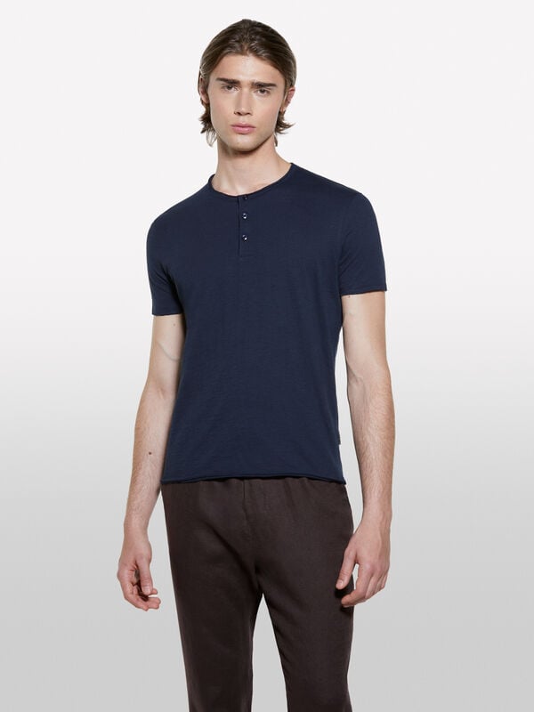 Blue Henley t-shirt - men's short sleeve t-shirts | Sisley