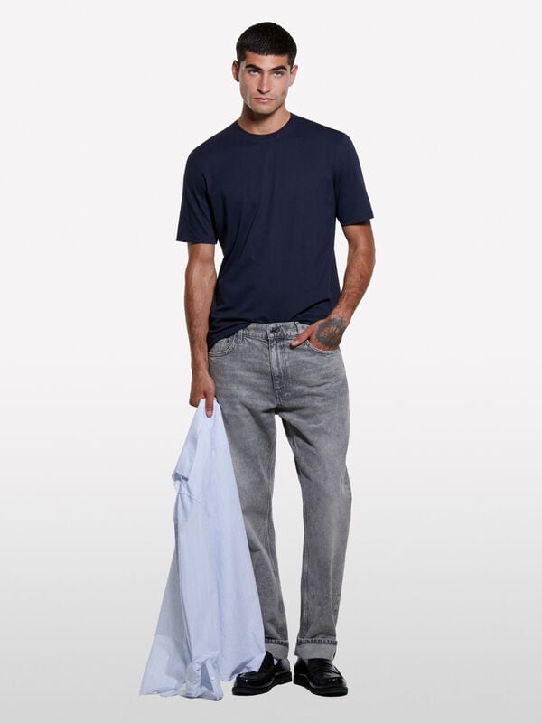 Dark blue regular fit short sleeve t-shirt - men's short sleeve t-shirts | Sisley