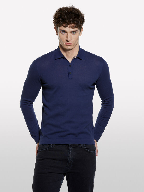 Dark blue knit polo  - men's v-neck sweaters | Sisley