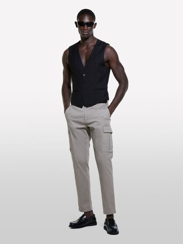 Brown slim comfort fit cargo trousers - men's cargo trousers | Sisley