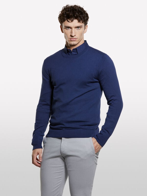 Blue crew neck sweater - men's crew neck sweaters | Sisley
