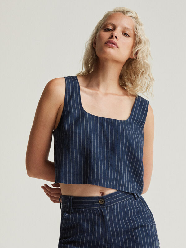 Pinstripe top in 100% linen - women's tops | Sisley