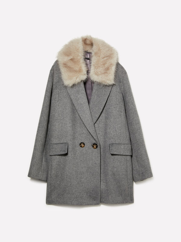 Midi coat with clashing collar - women's coats | Sisley