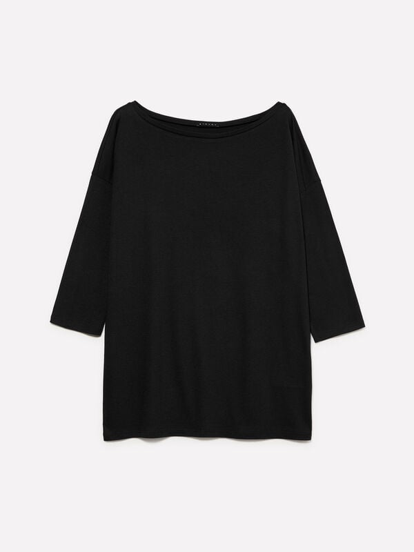 Black t-shirt with boat neck - women's long sleeve t-shirts | Sisley