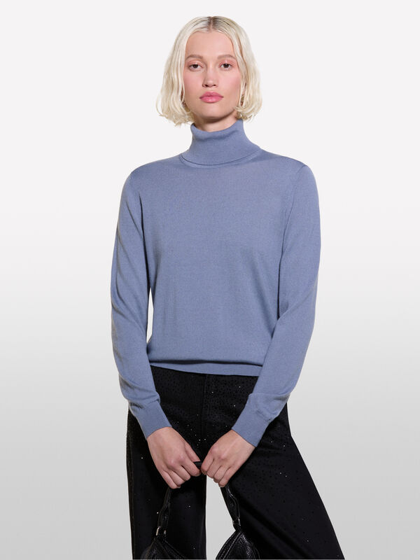Gray turtleneck in wool blend - women's high neck sweaters | Sisley