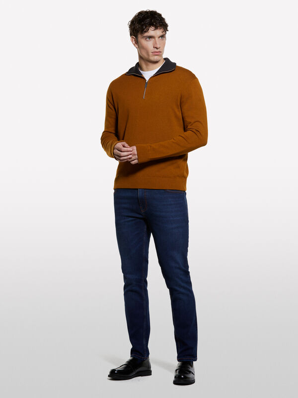 Camel sweater with zipper Camel sweater with zipper - men's high neck sweaters | Sisley