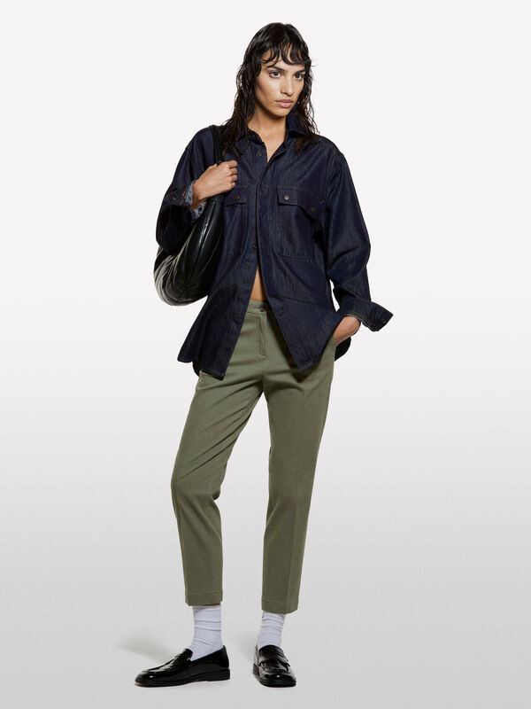 Dark green cigarette chino trousers - women's skinny fit trousers | Sisley