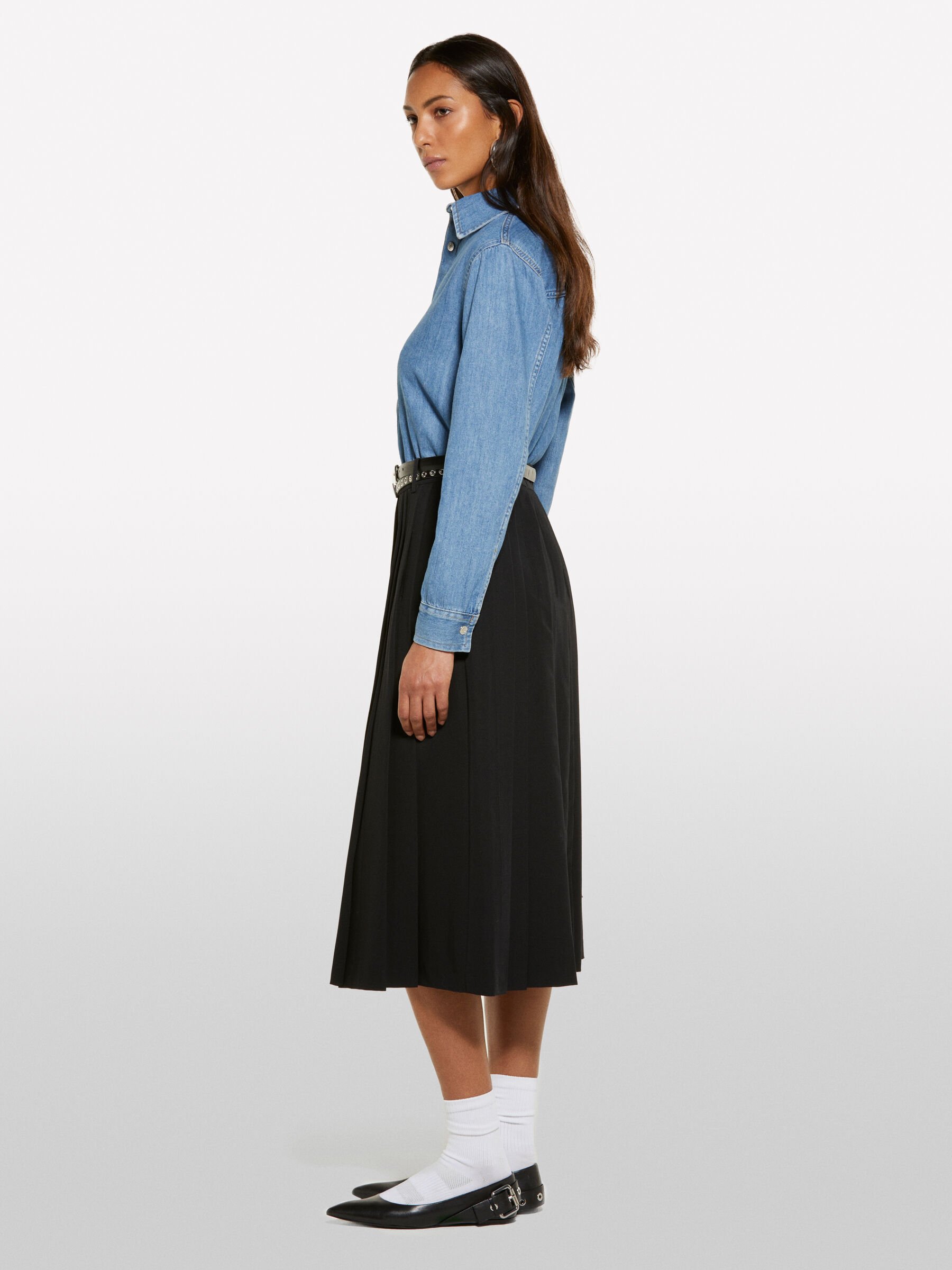 Black pleated skirt, Black - Sisley