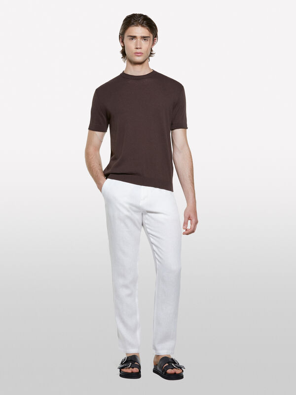 White 100% linen trousers - men's slim fit trousers | Sisley