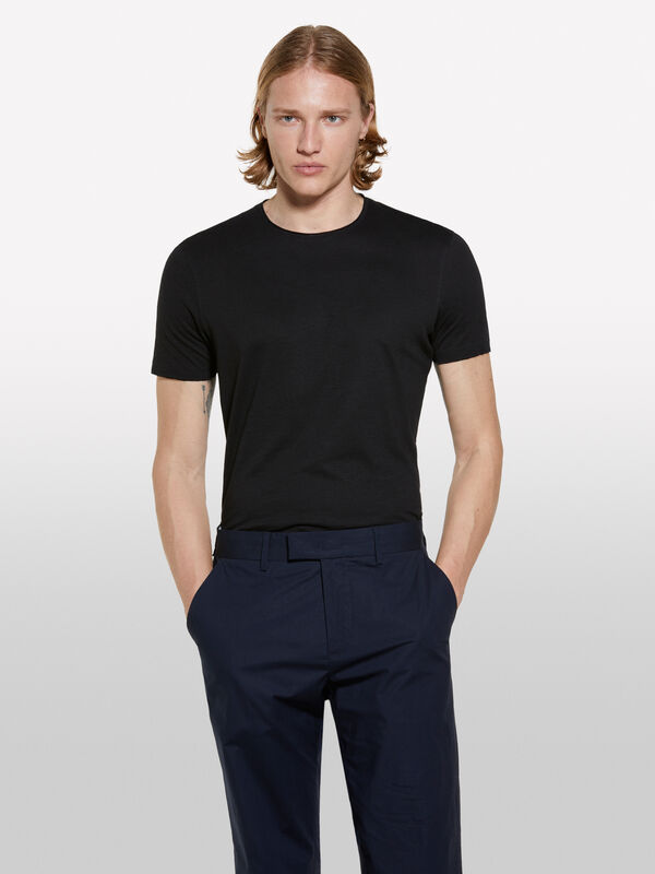 Black slim fit short sleeve t-shirt - men's short sleeve t-shirts | Sisley