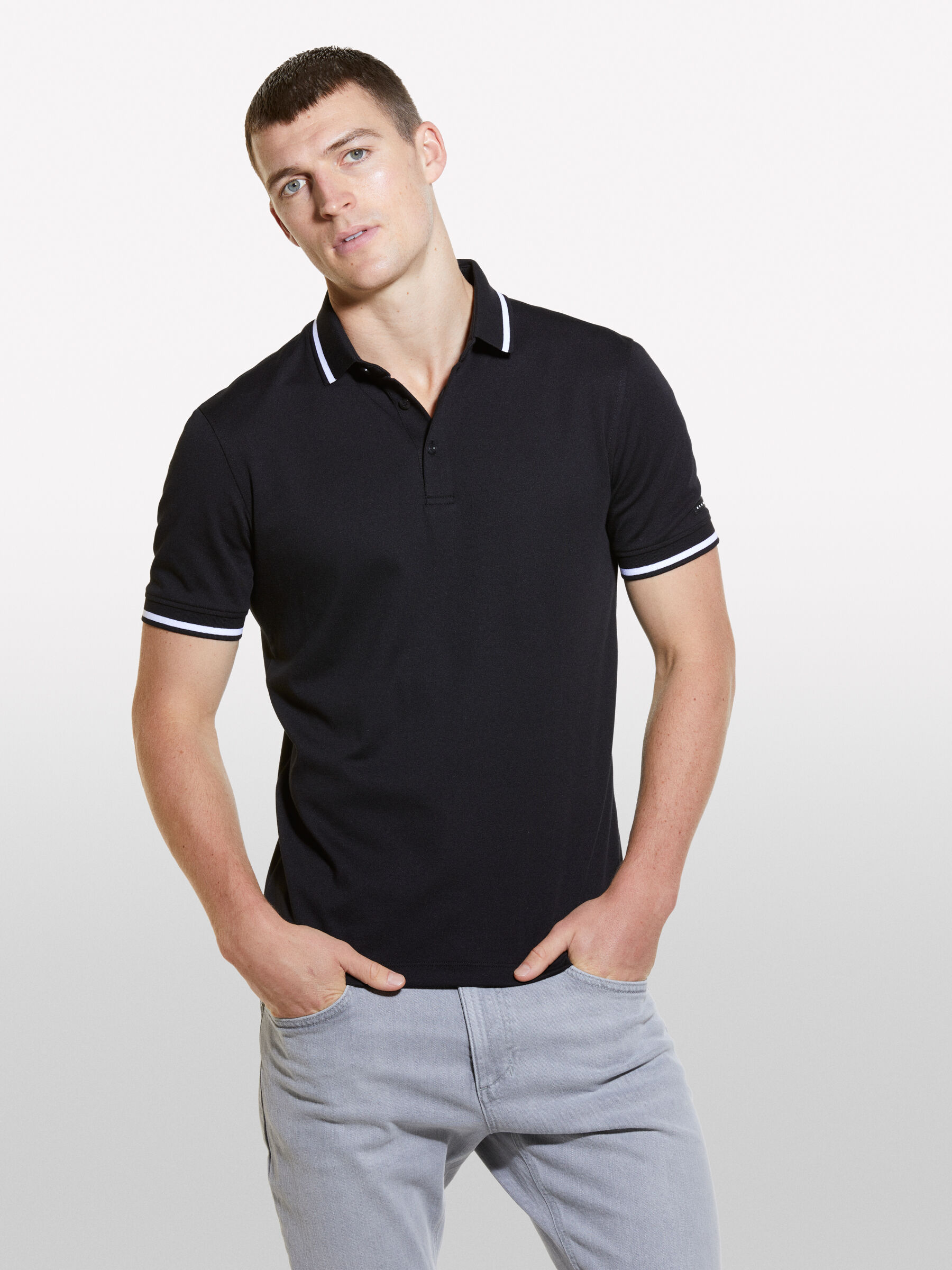 Black slim fit polo with contrast