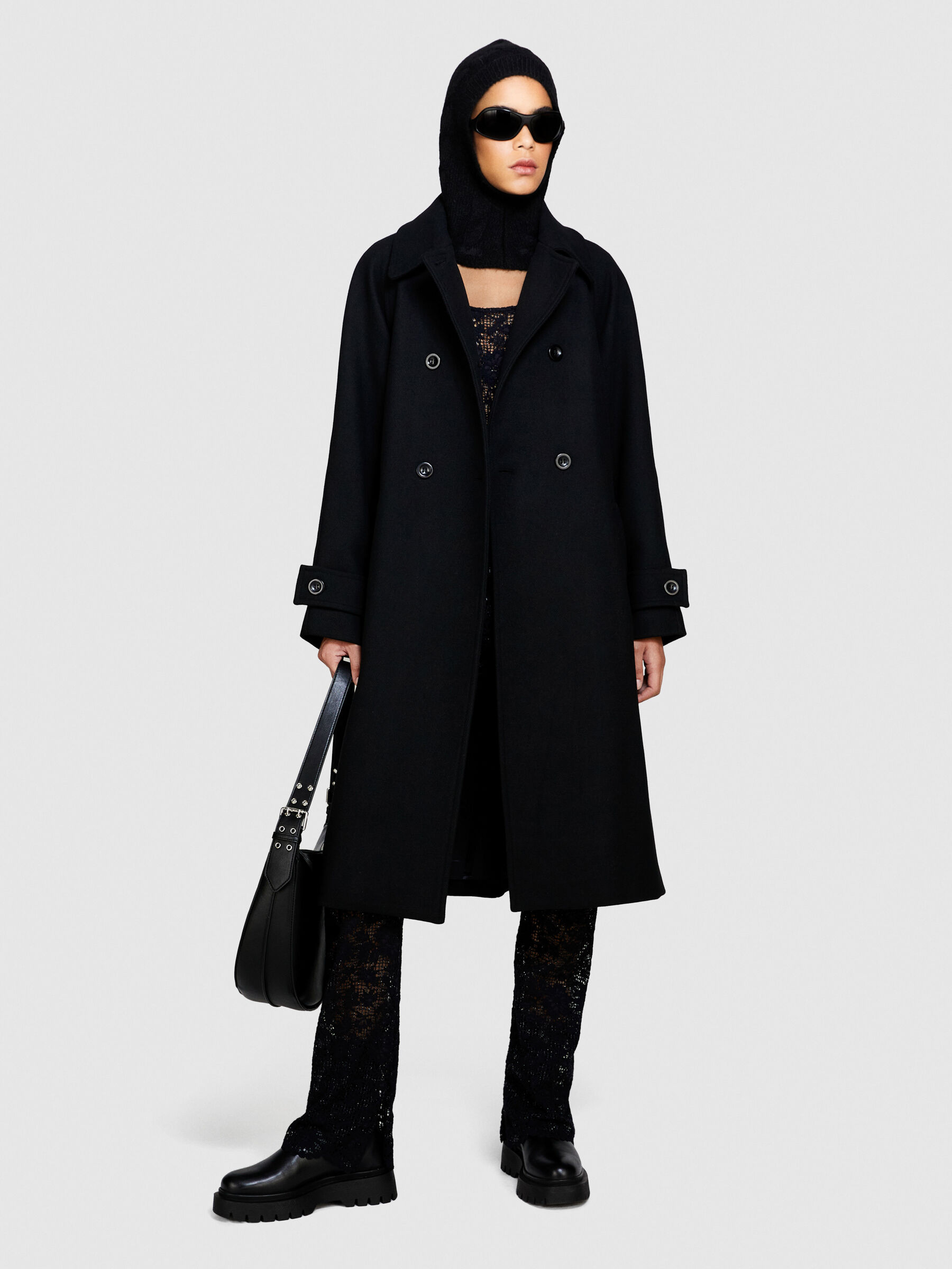 Trench coat in wool blend Black Sisley