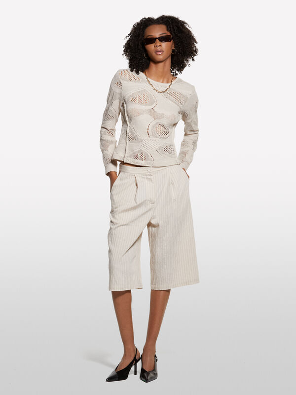 Cream white striped bermudas - women's shorts | Sisley