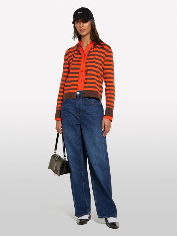Orange and black striped cardigan  Orange and black striped cardigan  - women's cardigans | Sisley