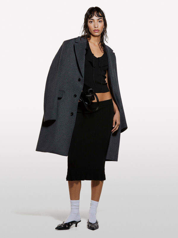 Black knit skirt with rouches - women's midi skirts | Sisley