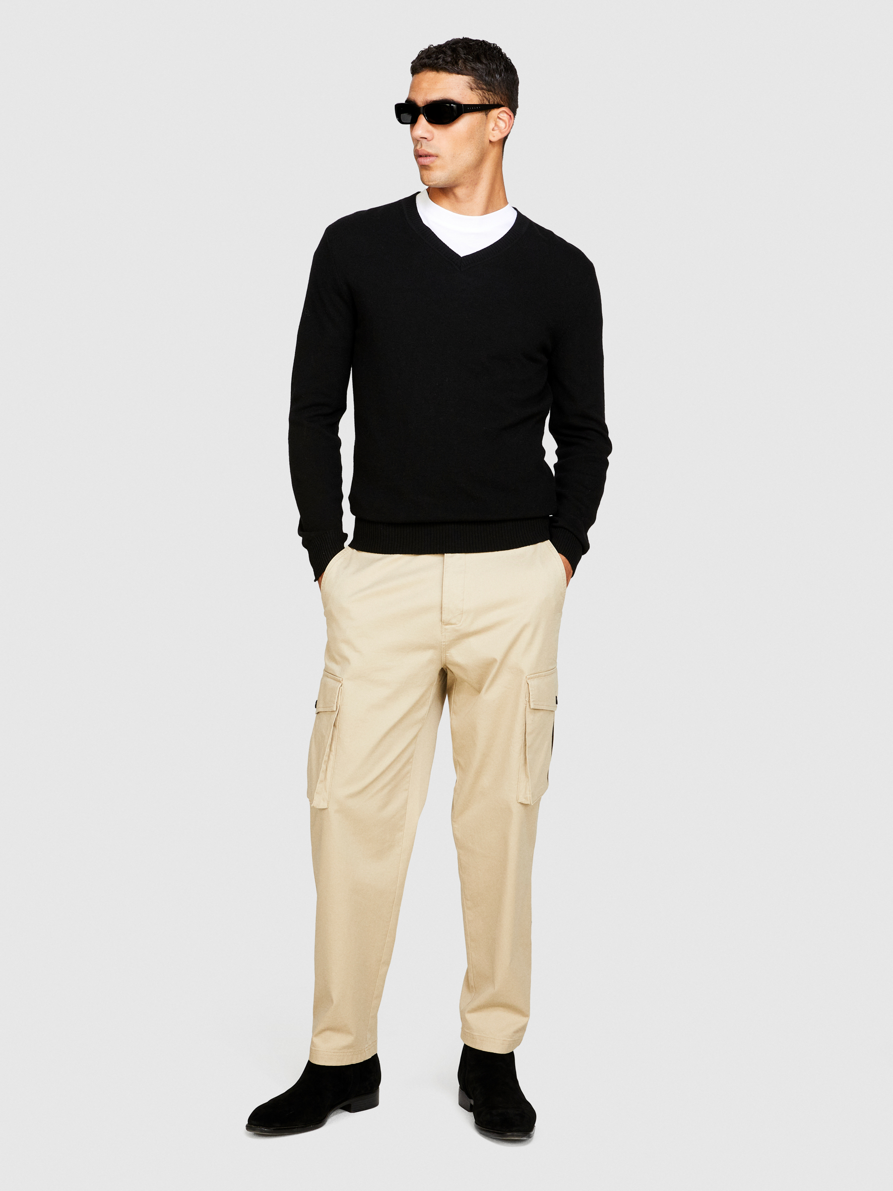 Sisley - V-neck Sweater, Man, Black, Size: L