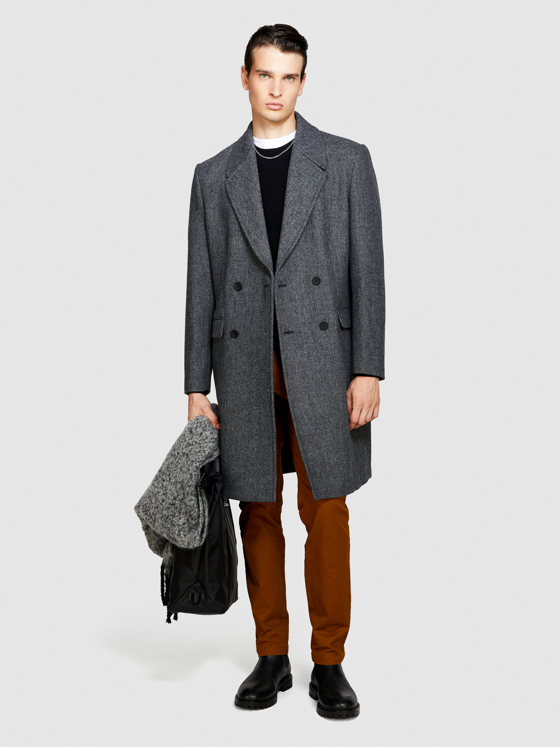 Sisley - Double-breasted Coat, Man, Dark Gray, Size: 48