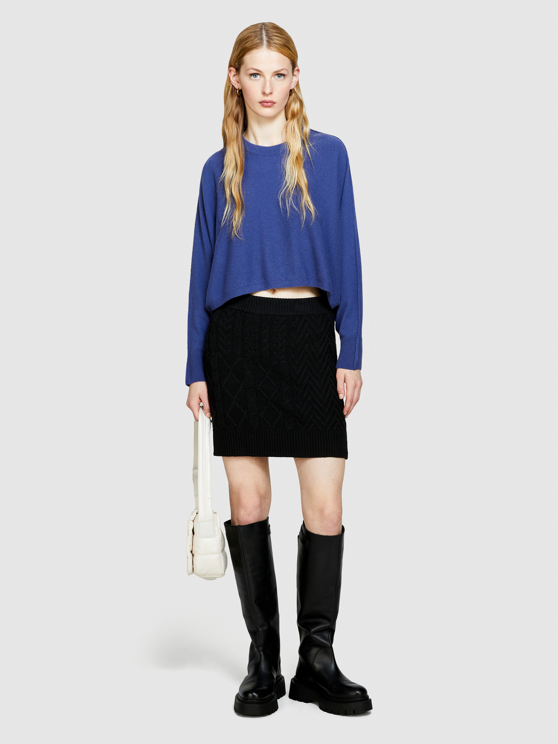 Sisley - Cropped Sweater, Woman, Dark Blue, Size: L