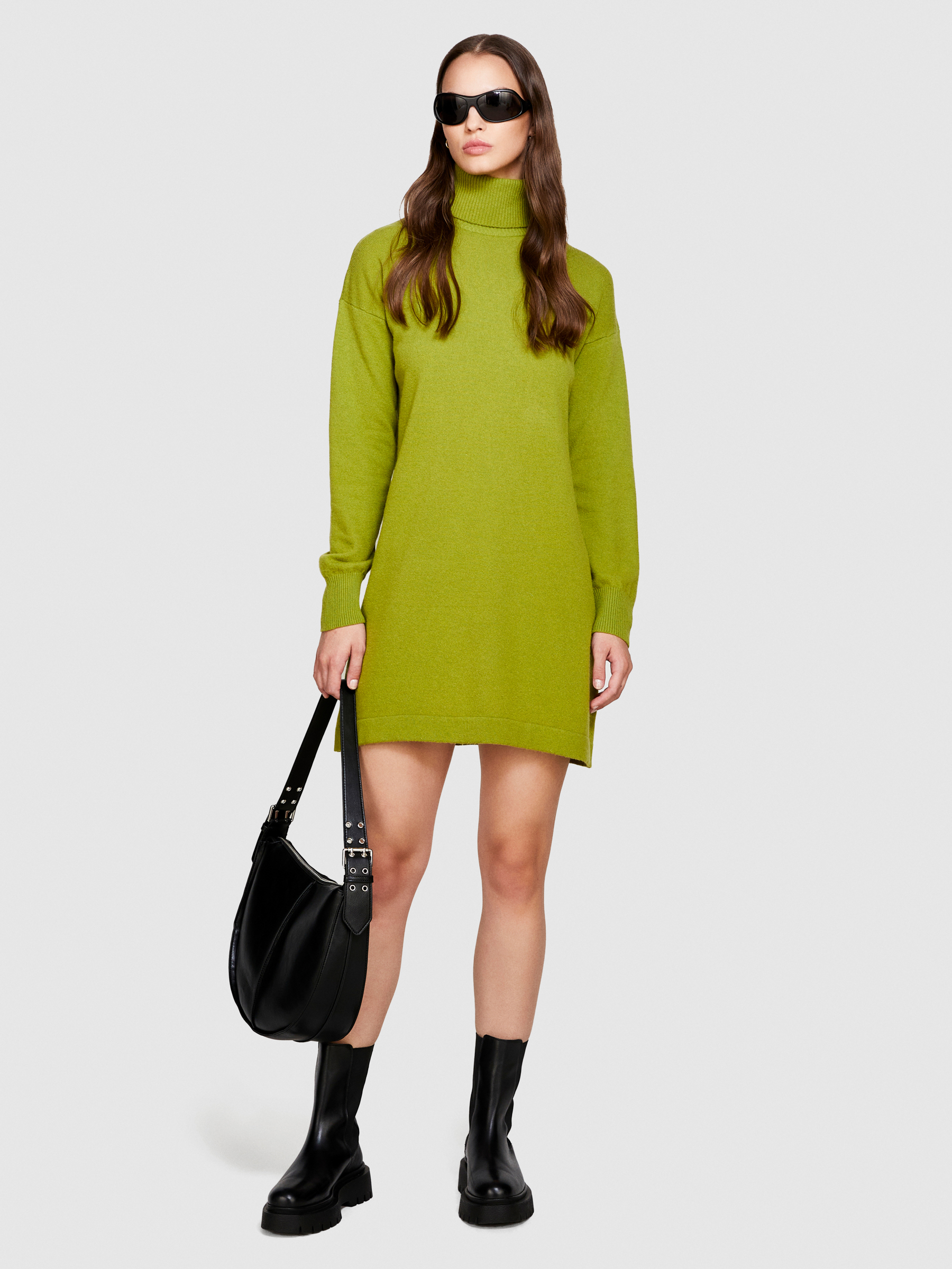 Sisley - Short Sweater Dress, Woman, Olive Green, Size: XS