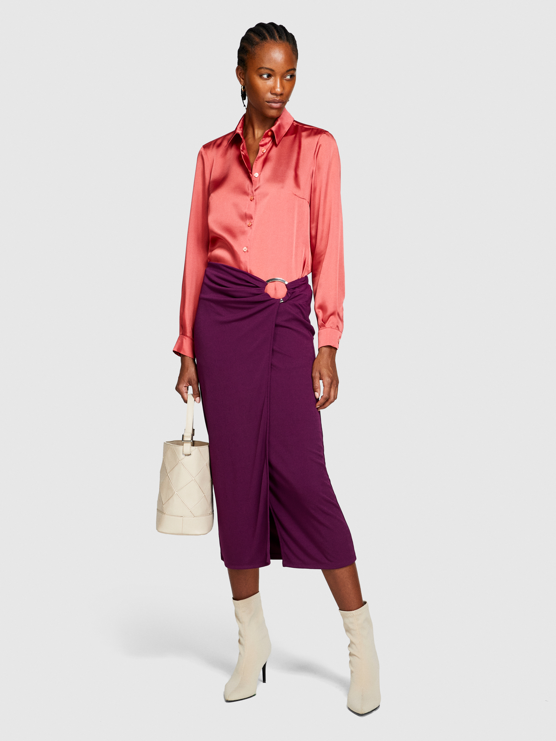 Sisley - Wrap Midi Skirt, Woman, Plum, Size: S
