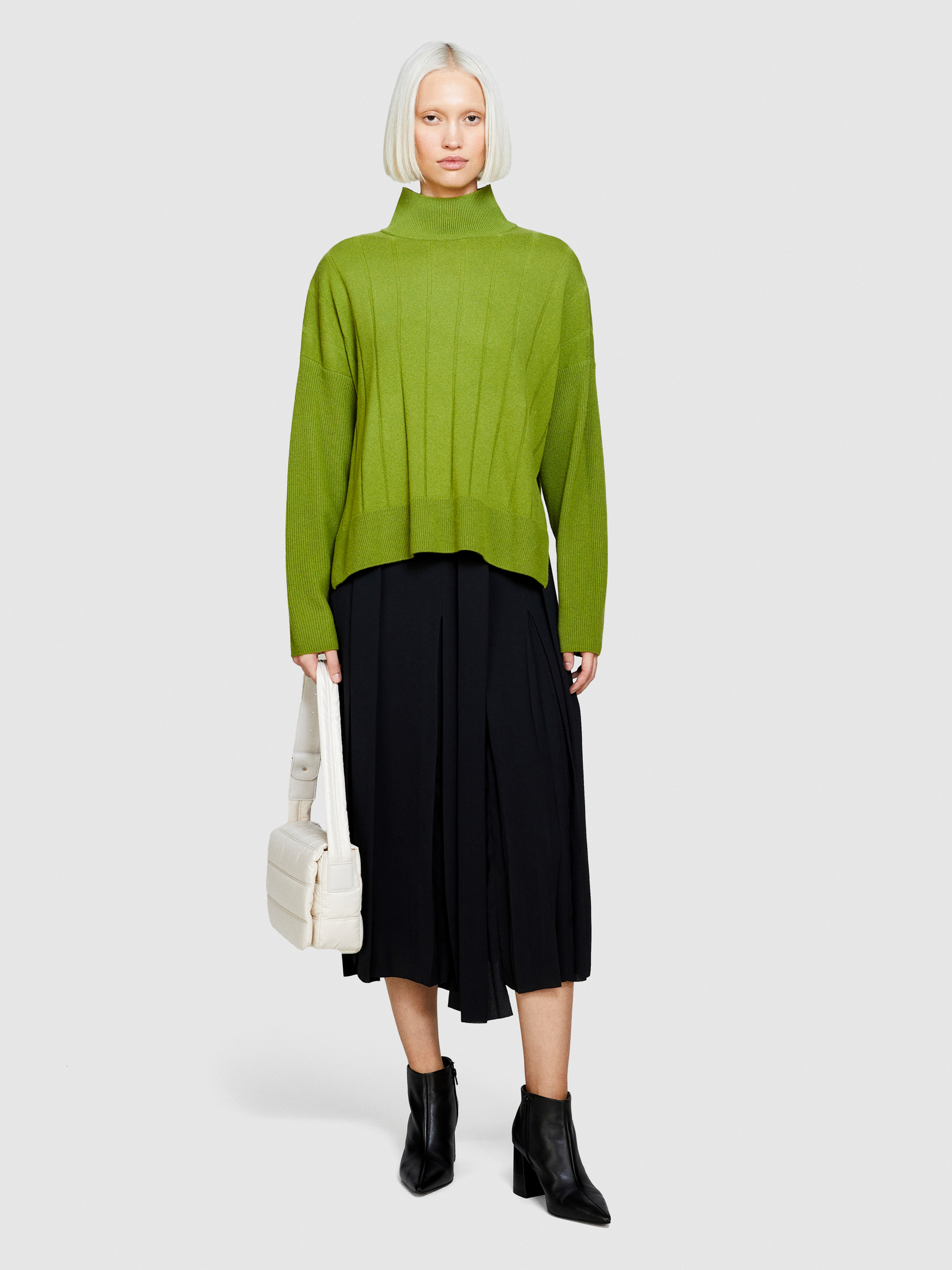 Sisley - Boxy Fit Turtleneck Sweater, Woman, Olive Green, Size: S