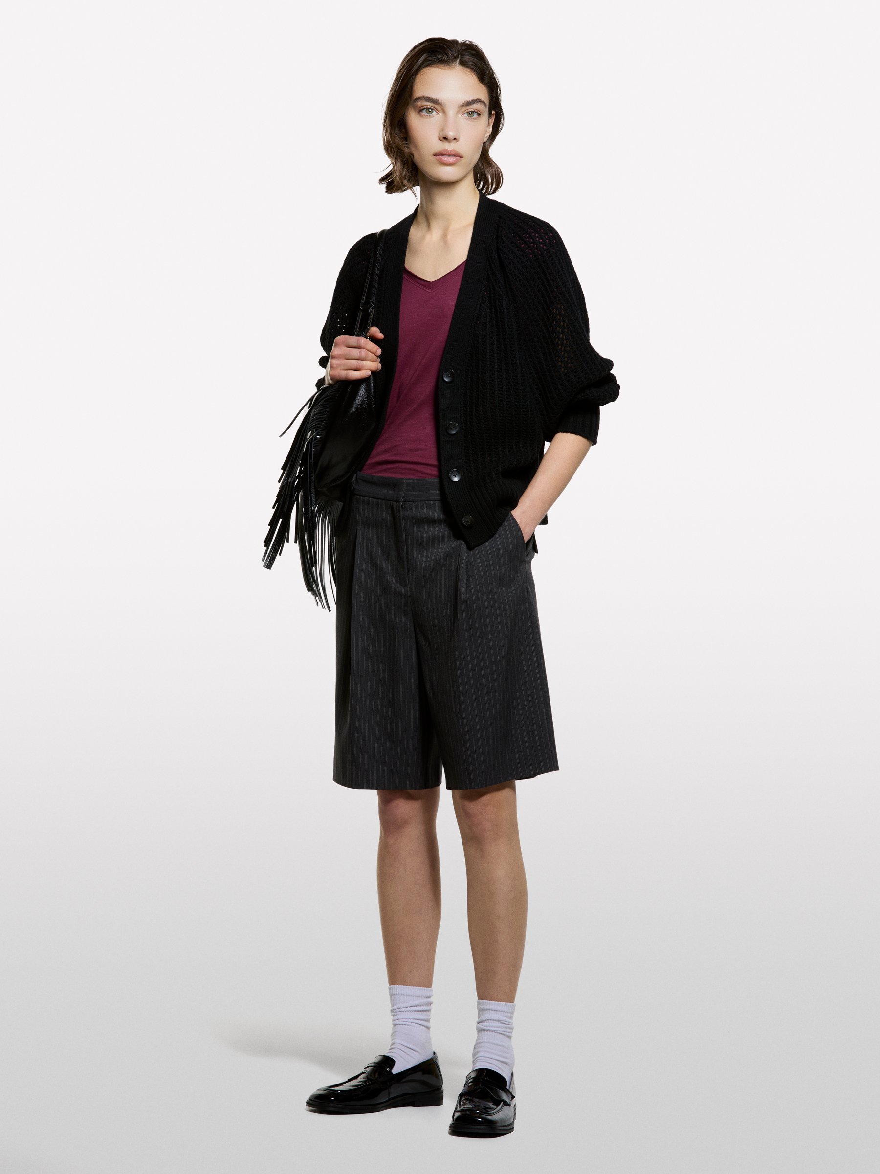 Sisley - Bermuda À Fines Rayures, Femme, Noir, Taille: 46