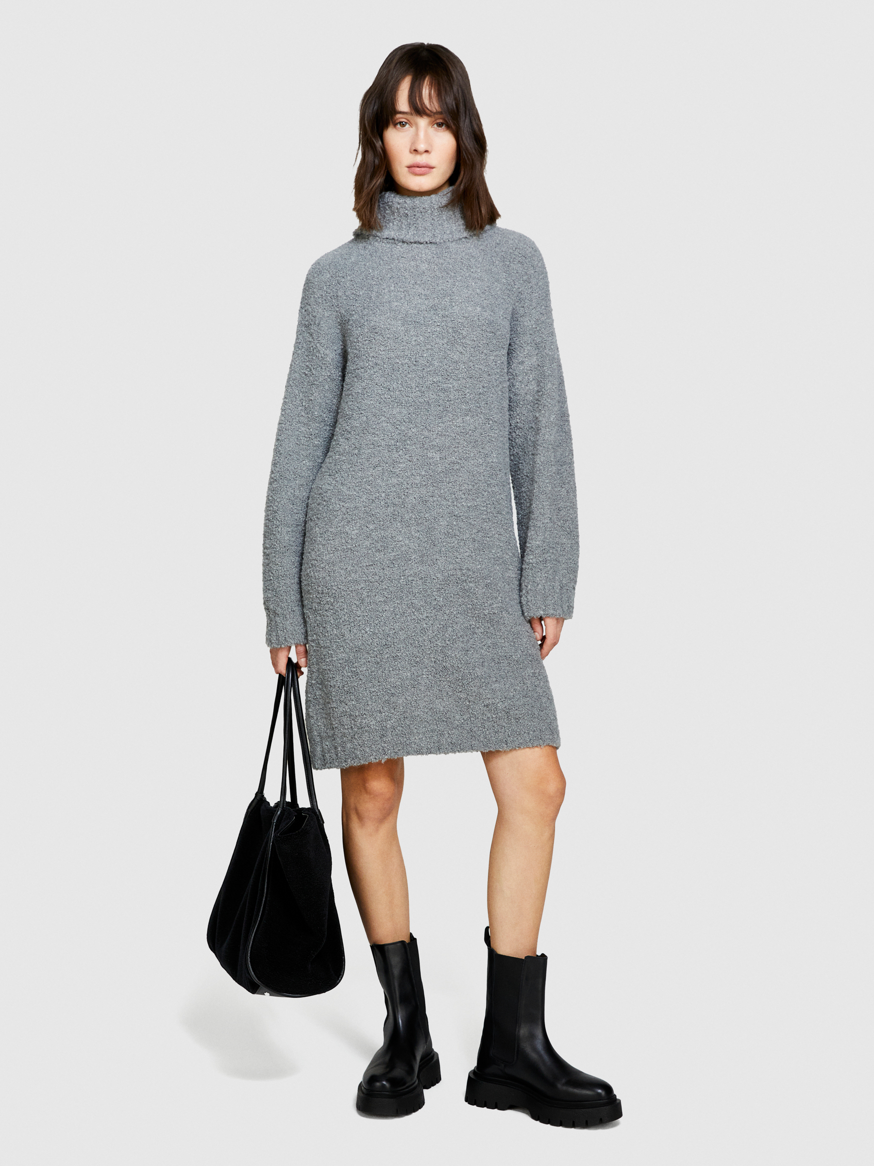 Sisley - Teddy Look Sweater Dress, Woman, Gray, Size: L