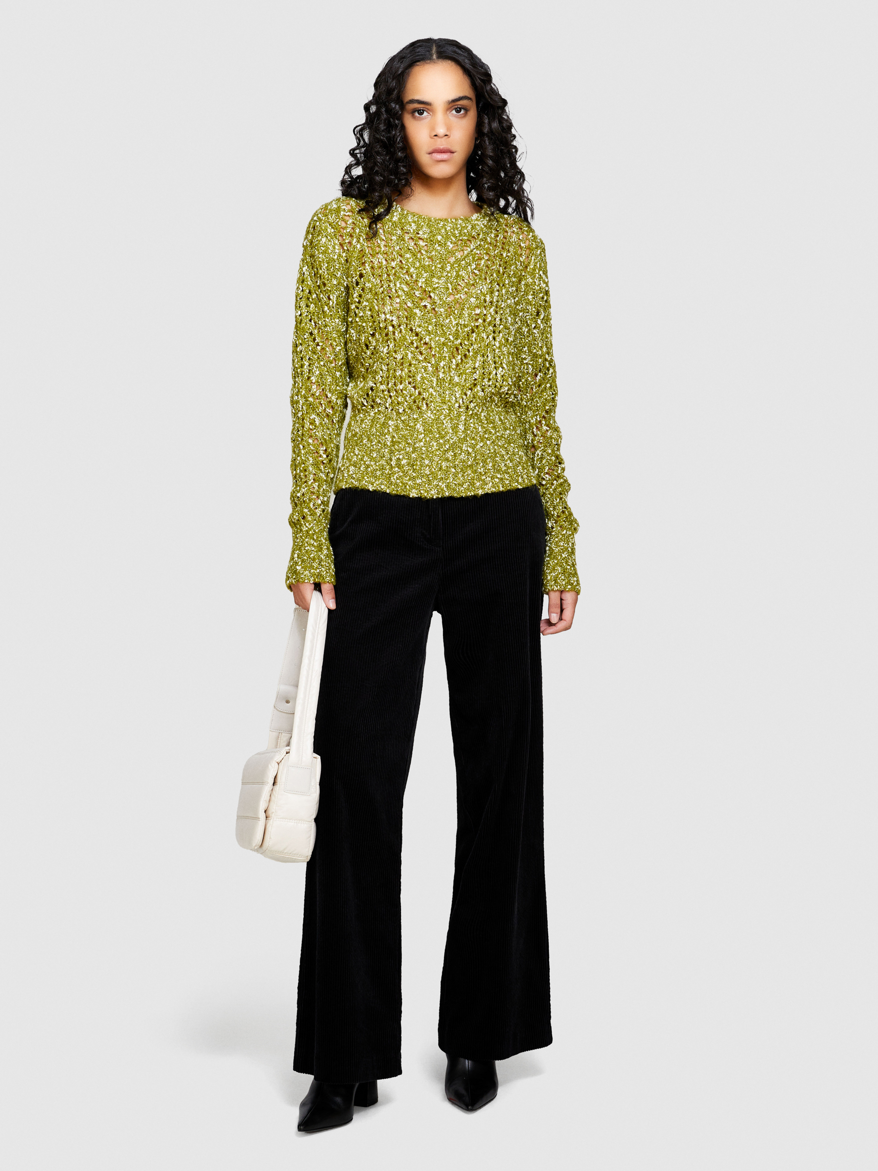 Sisley - Boucle Sweater, Woman, Olive Green, Size: S