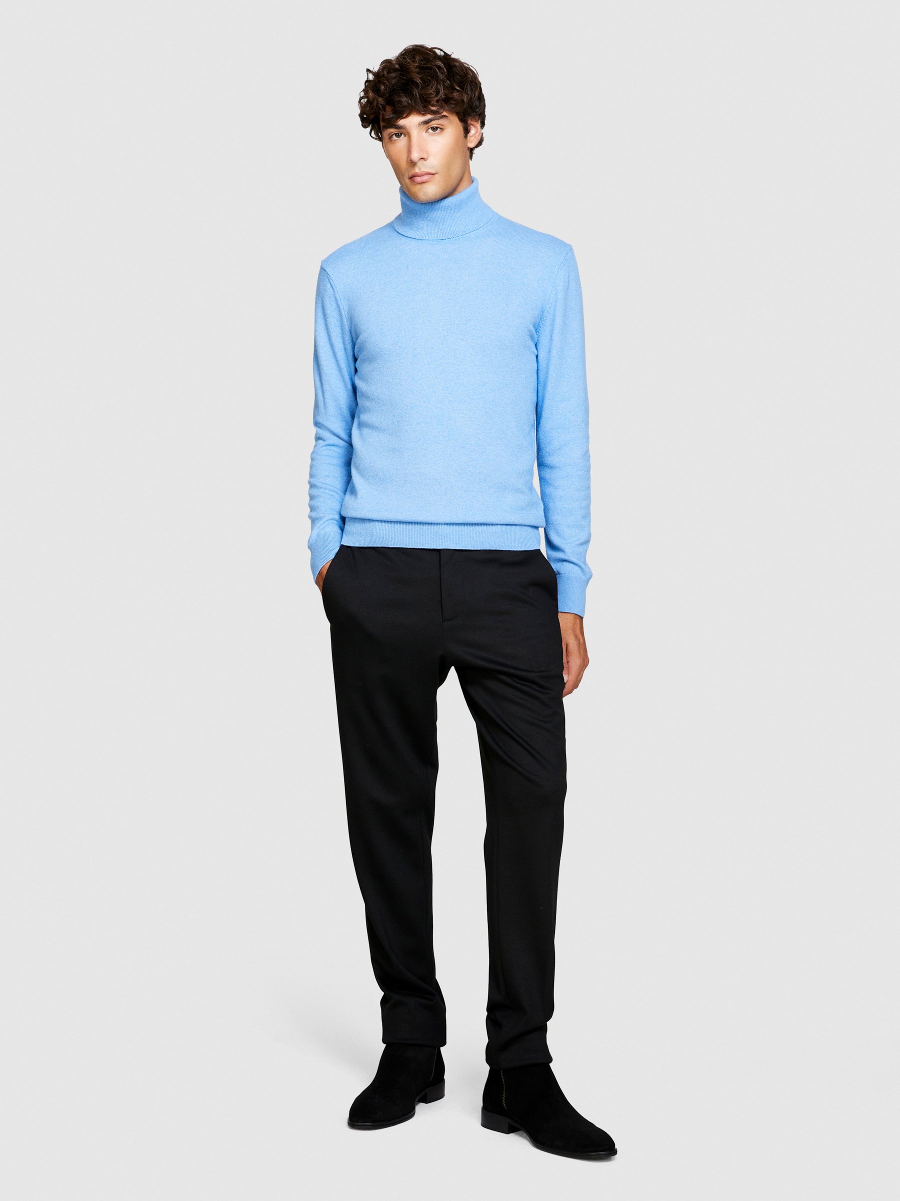 Sisley - High Neck Sweater, Man, Sky Blue, Size: M