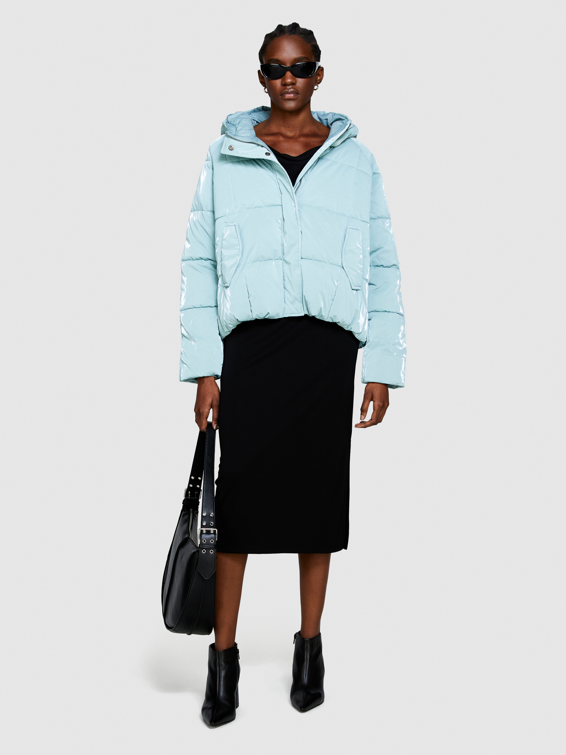 Sisley - Oversized Padded Jacket, Woman, Light Blue, Size: 48