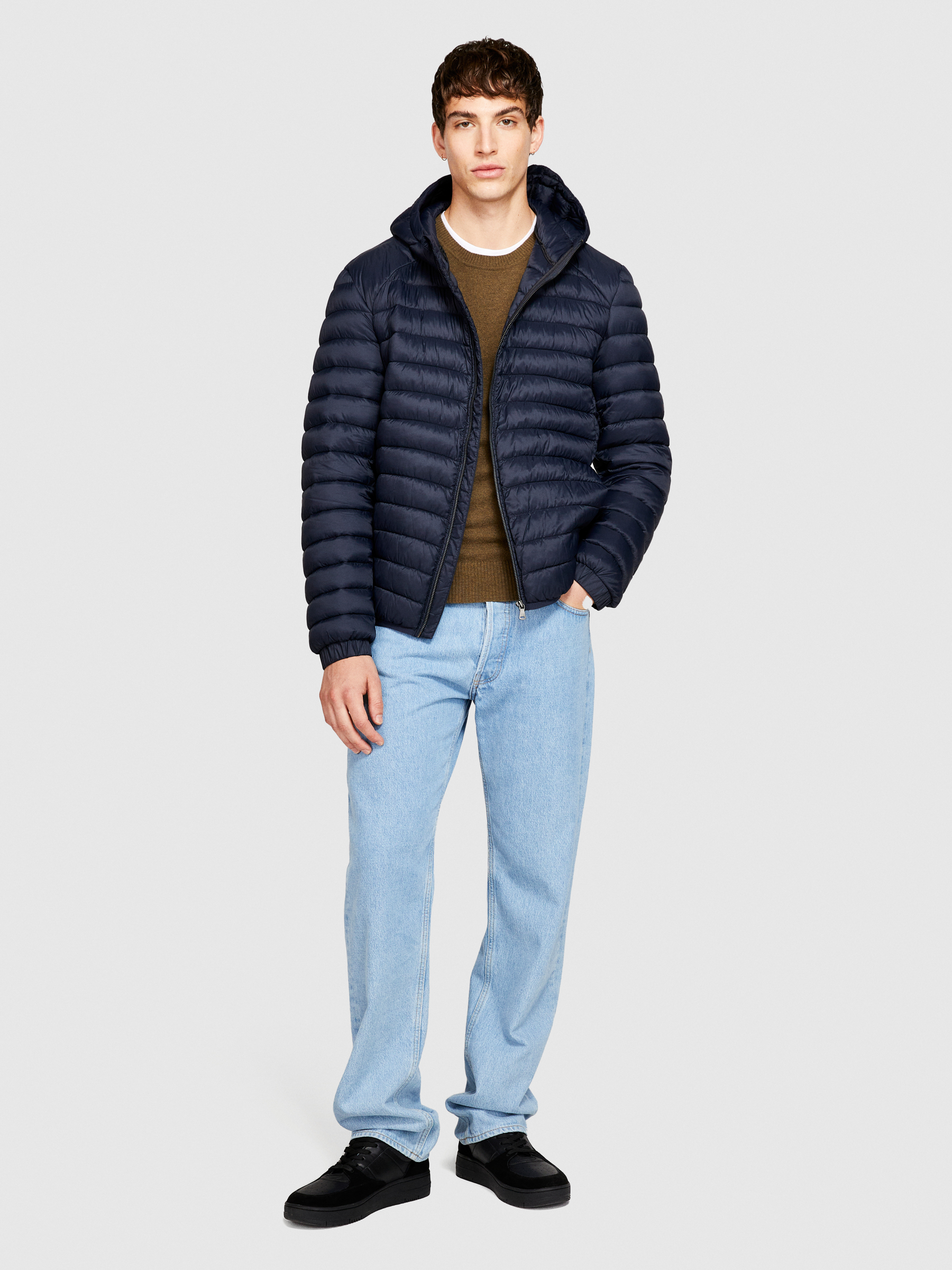Sisley - Padded Jacket With Hood, Man, Dark Blue, Size: M