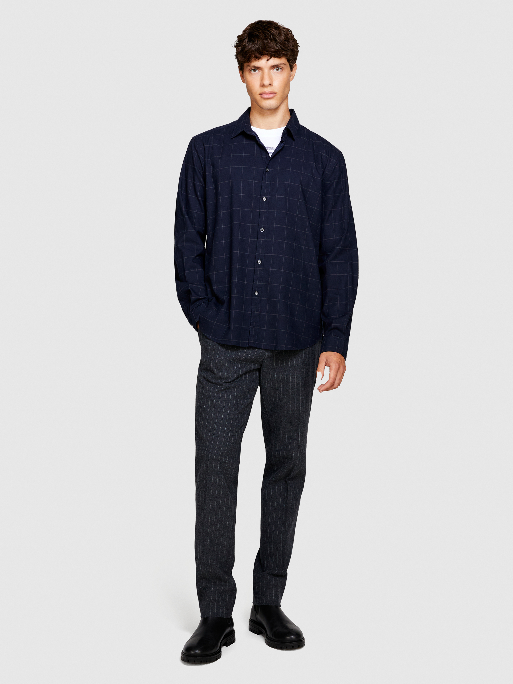Sisley - Check Shirt, Man, Dark Blue, Size: L