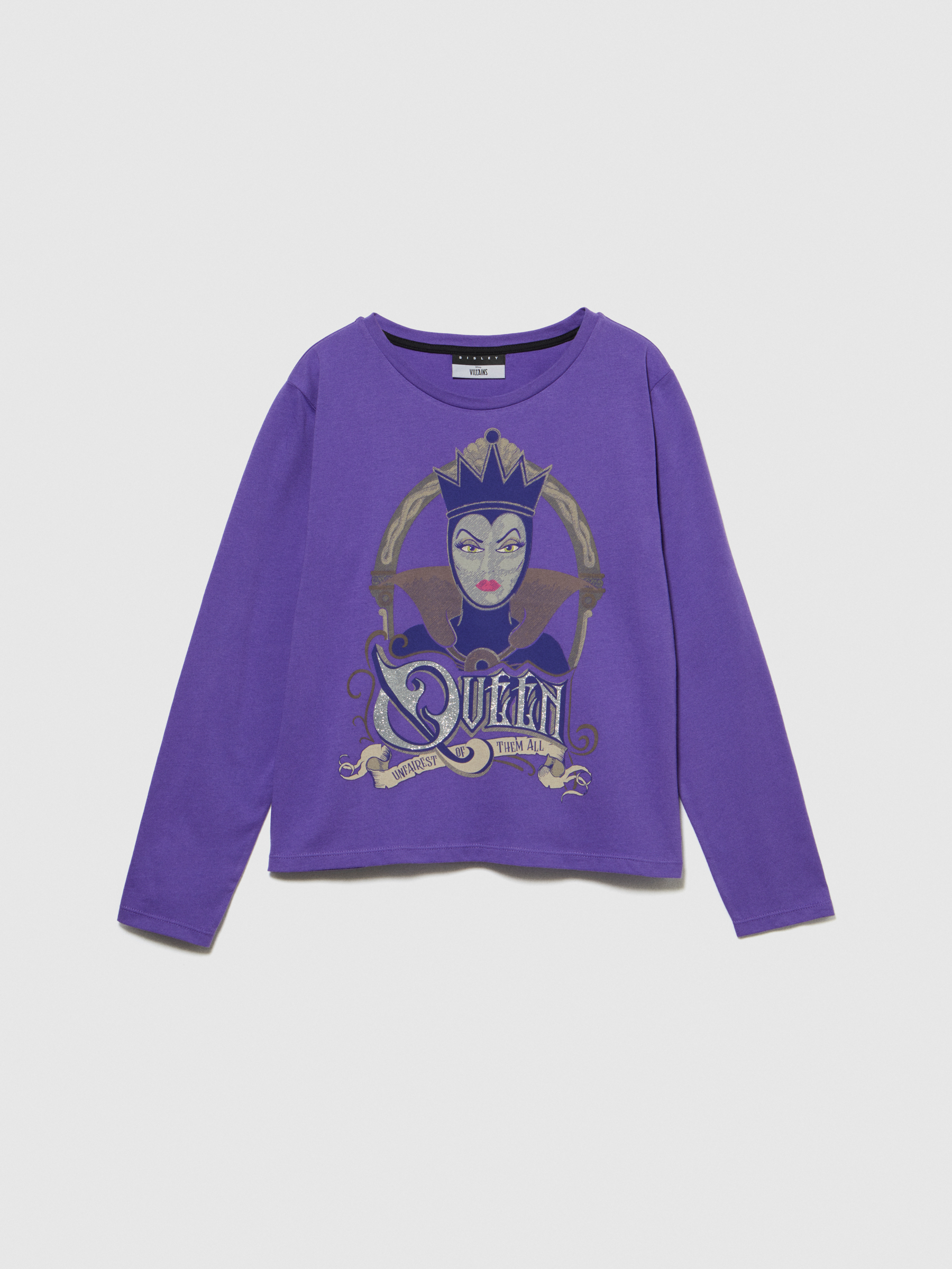 Sisley Young - T-shirt With (c)disney Print And Glitter, Woman, Violet, Size: M