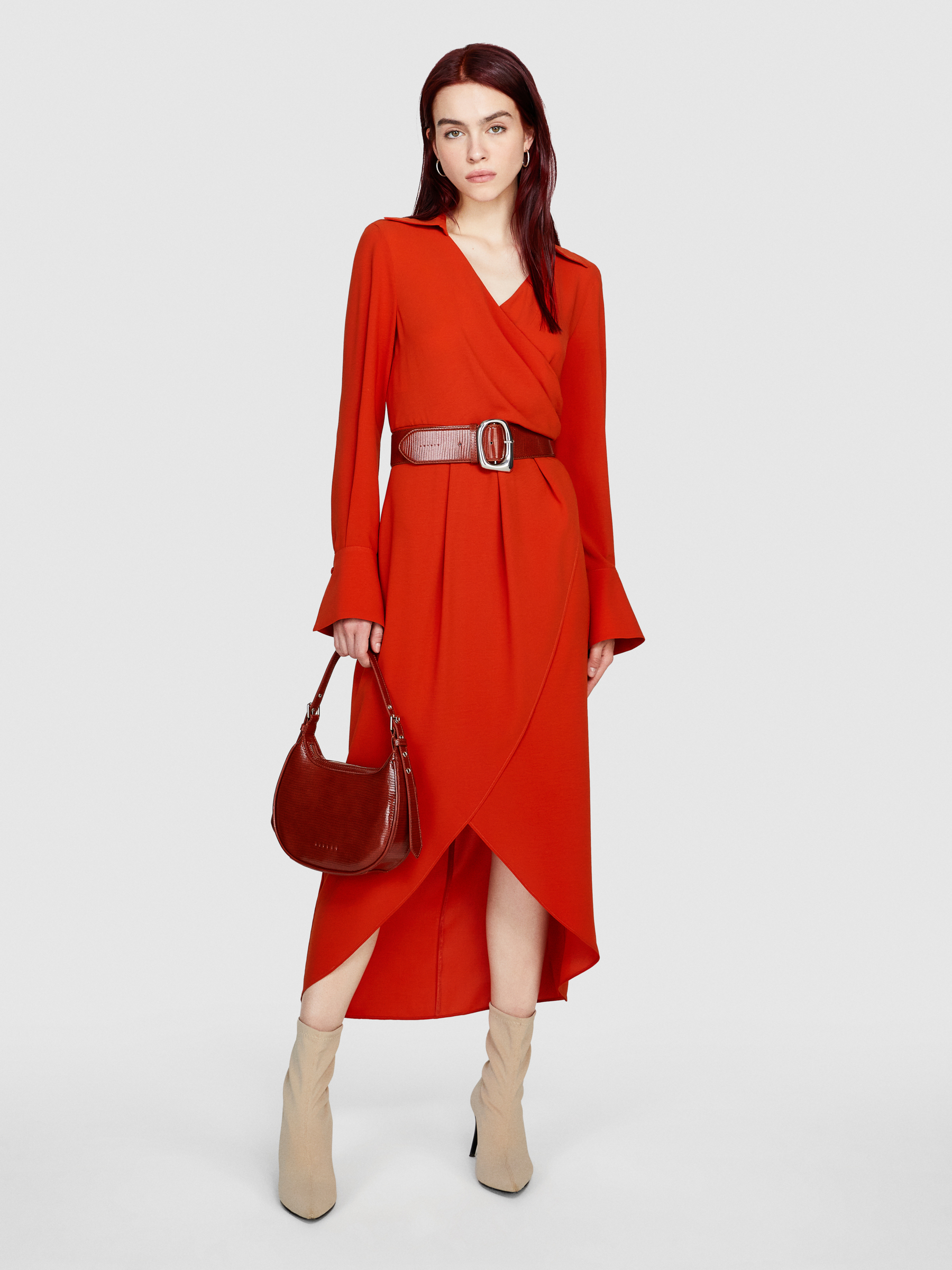 Sisley - Crisscross Midi Dress, Woman, Orange, Size: 38