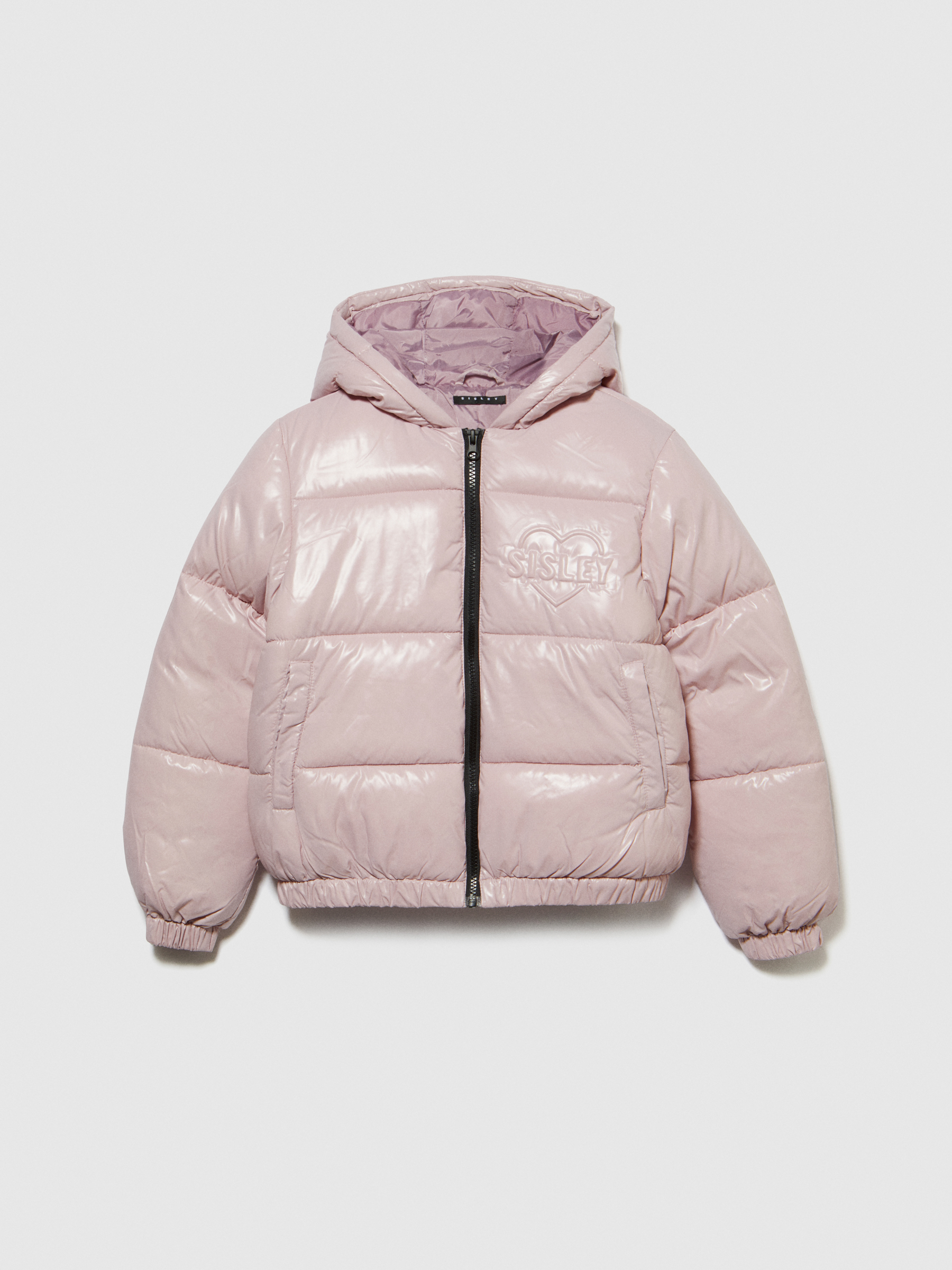 Sisley Young - Padded Jacket With Embossed Print, Woman, Pastel Pink, Size: XL