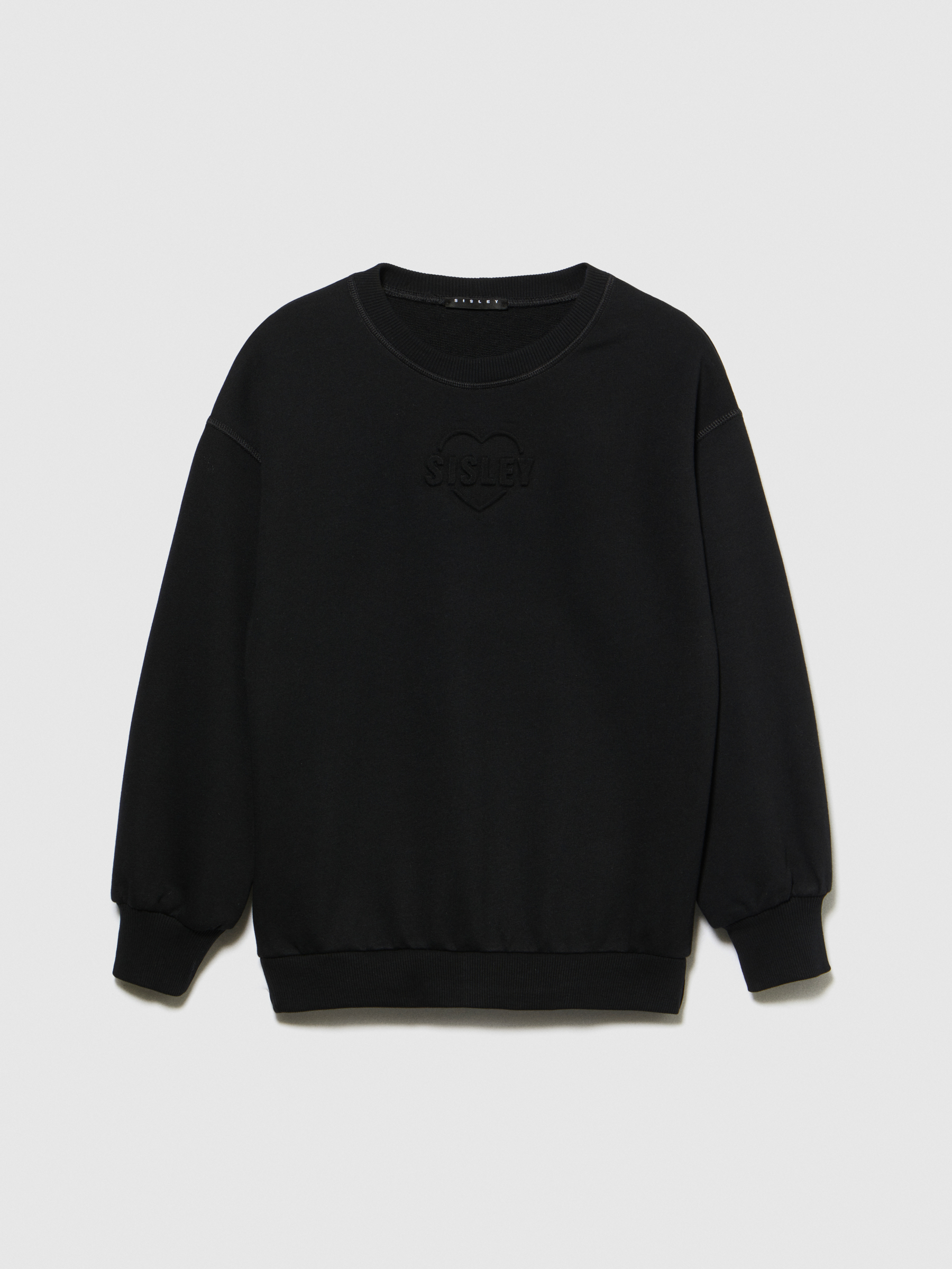 Sisley Young - Sweatshirt With Embossed Print, Woman, Black, Size: XL