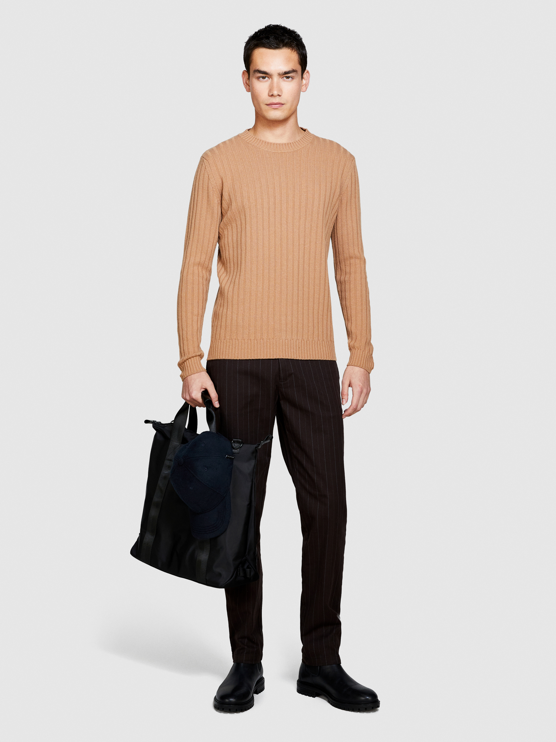 Sisley - 100% Virgin Wool Sweater, Man, Camel, Size: L