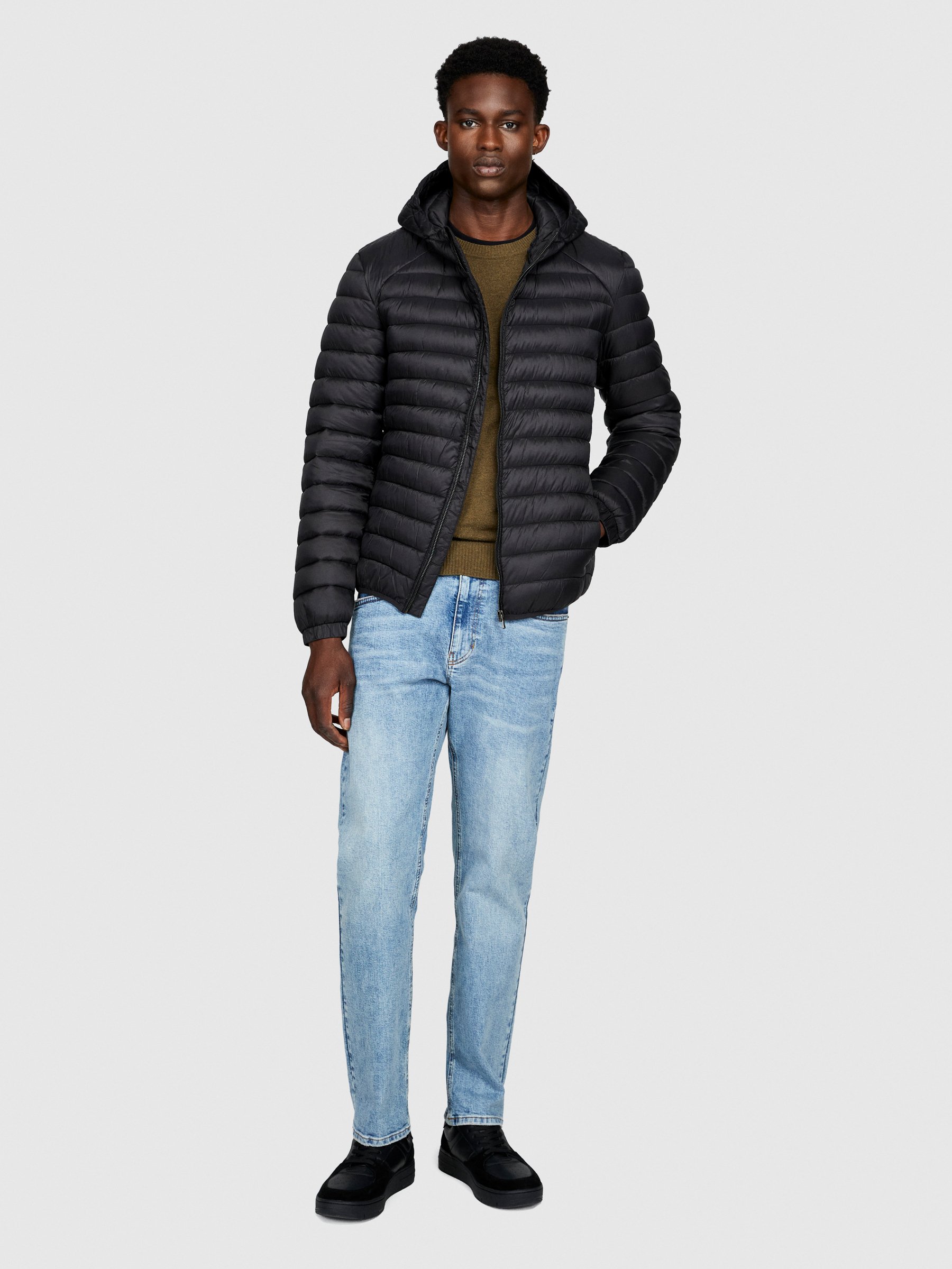 Sisley - Padded Jacket With Hood, Man, Black, Size: M